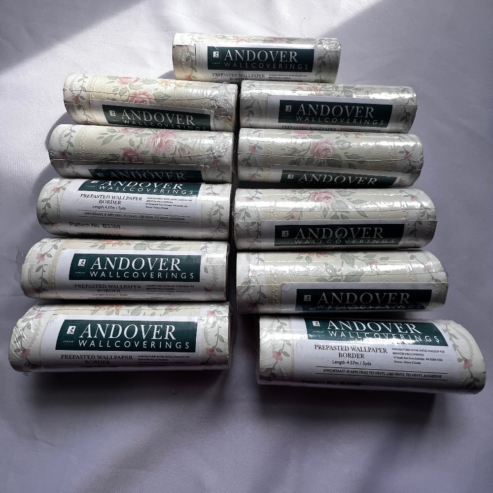 Lot of 11 Andover Wallcoverings Pre-Pasted Wallpaper Border Floral Pattern B3368
